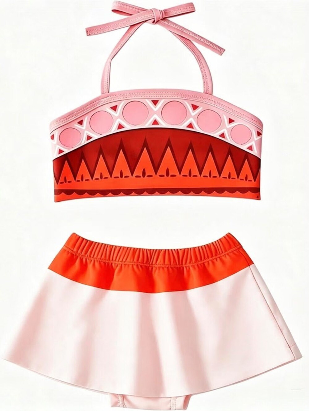 Kids Pink/Red Moana Two-Piece Costume, Swim Set Halloween, 3T
